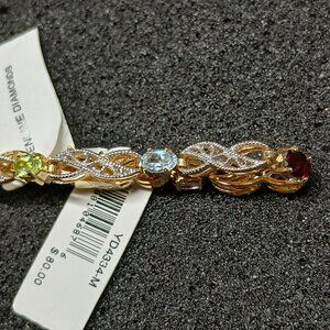 24K Gold Over Sterling Multi Gemstone & Diamond Bracelet 7¾" 12.5g FMC NWT